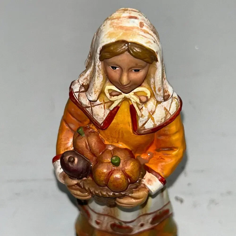 Harvest Woman Resin Figurine Autumn Fall Basket Fruit Decor